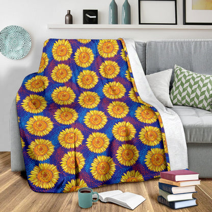 Sunflower Hand Drawn Style Print Fleece Blanket