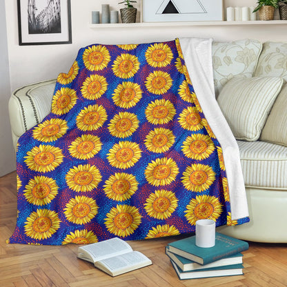 Sunflower Hand Drawn Style Print Fleece Blanket