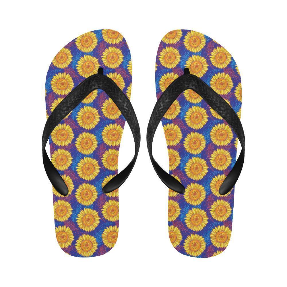 Sunflower Hand Drawn Style Print Flip Flops-JTAMIGO.COM