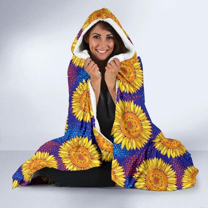 Sunflower Hand Drawn Style Print Hooded Blanket-JTAMIGO.COM