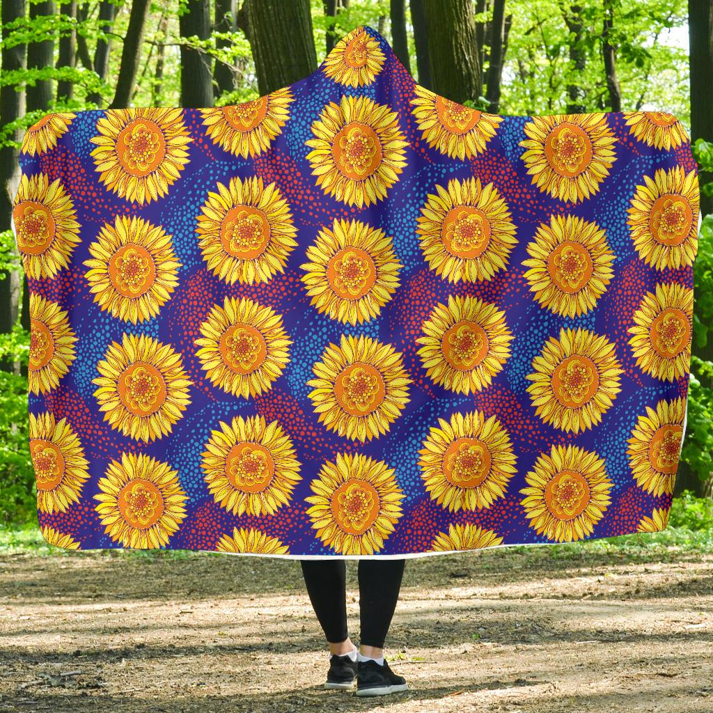 Sunflower Hand Drawn Style Print Hooded Blanket-JTAMIGO.COM