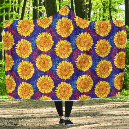 Sunflower Hand Drawn Style Print Hooded Blanket-JTAMIGO.COM