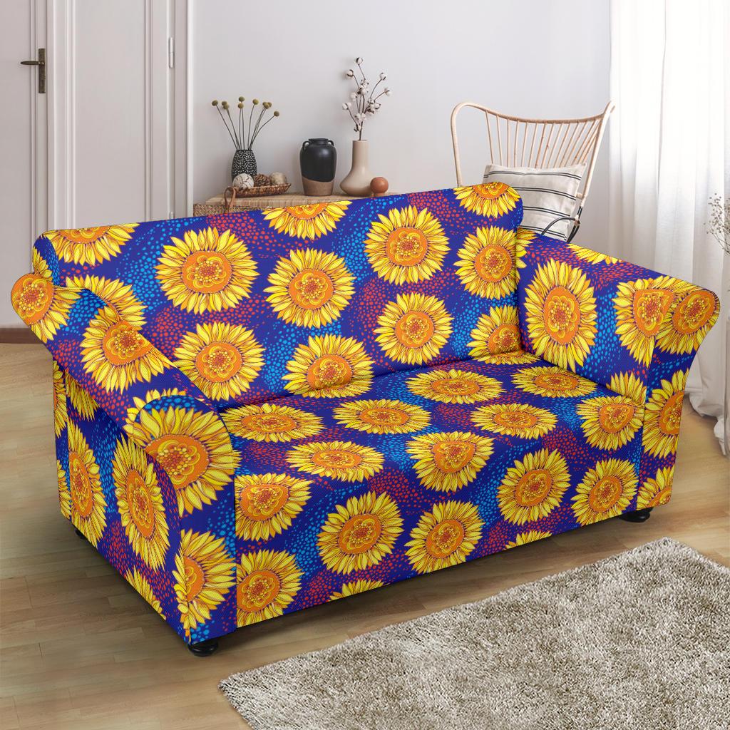 Sunflower Hand Drawn Style Print Loveseat Slipcover-JTAMIGO.COM