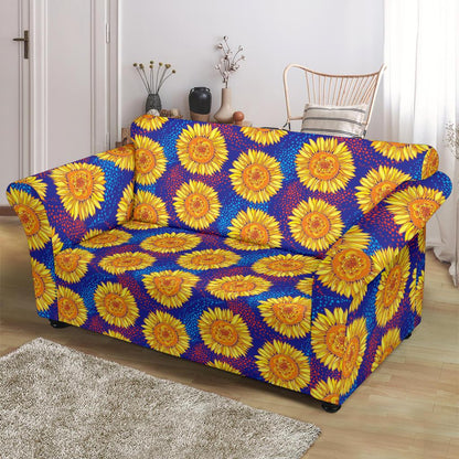 Sunflower Hand Drawn Style Print Loveseat Slipcover-JTAMIGO.COM