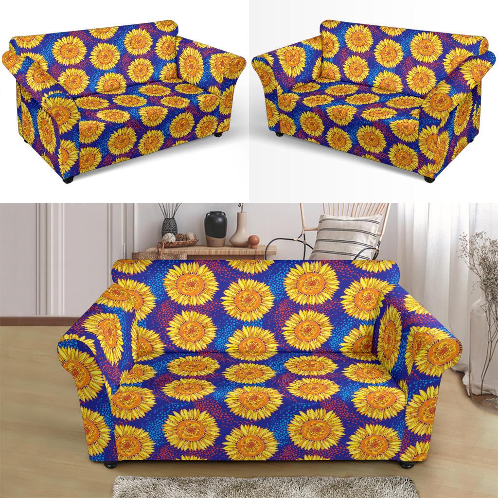 Sunflower Hand Drawn Style Print Loveseat Slipcover-JTAMIGO.COM