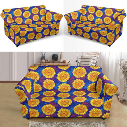 Sunflower Hand Drawn Style Print Loveseat Slipcover-JTAMIGO.COM