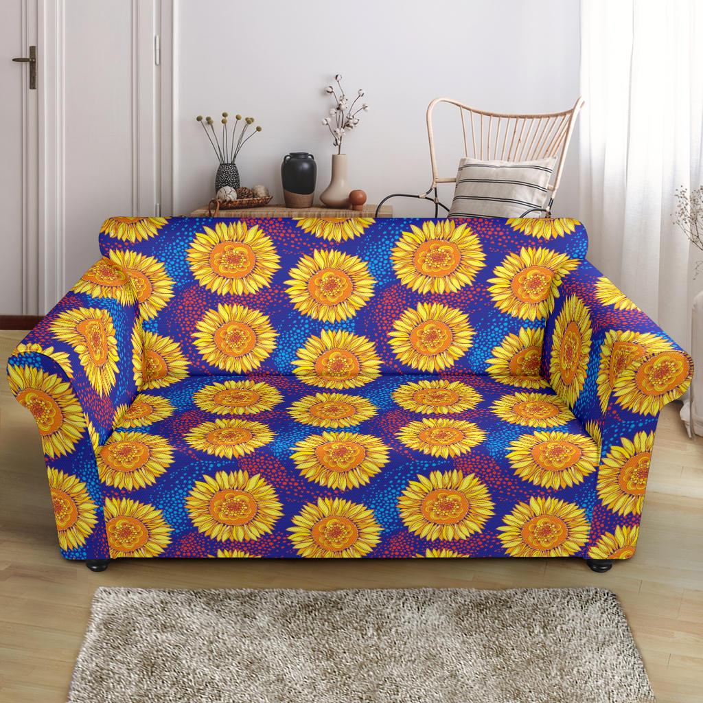 Sunflower Hand Drawn Style Print Loveseat Slipcover-JTAMIGO.COM