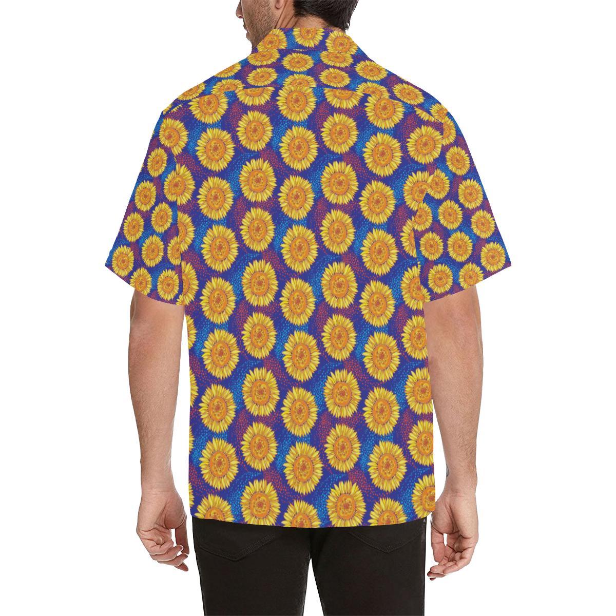 Sunflower Hand Drawn Style Print Men Aloha Hawaiian Shirt