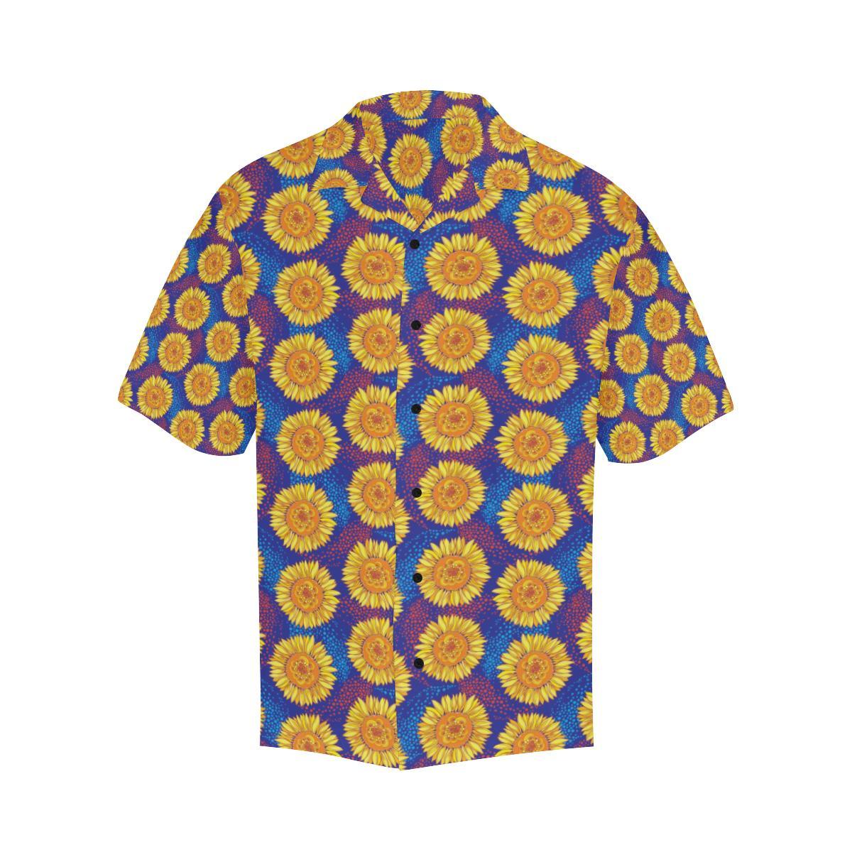 Sunflower Hand Drawn Style Print Men Aloha Hawaiian Shirt