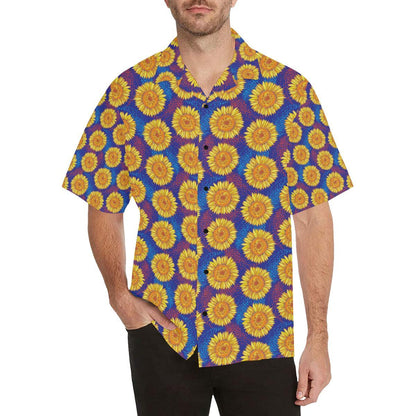 Sunflower Hand Drawn Style Print Men Aloha Hawaiian Shirt