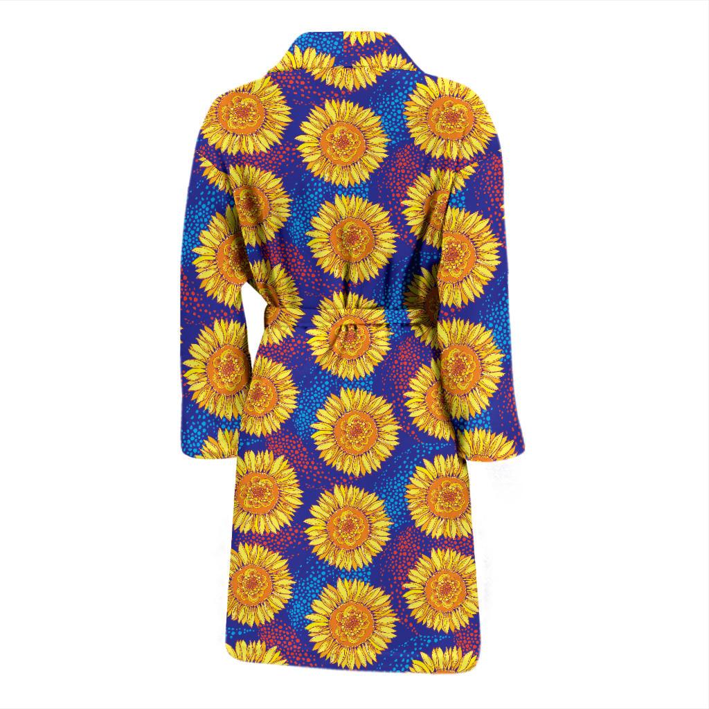 Sunflower Hand Drawn Style Print Men Bath Robe-JTAMIGO.COM