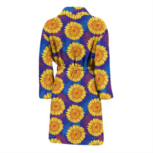 Sunflower Hand Drawn Style Print Men Bath Robe-JTAMIGO.COM