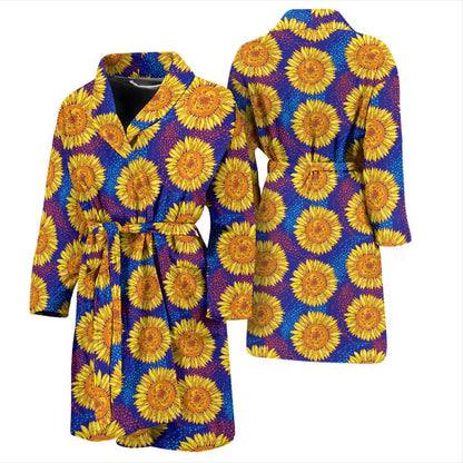 Sunflower Hand Drawn Style Print Men Bath Robe-JTAMIGO.COM