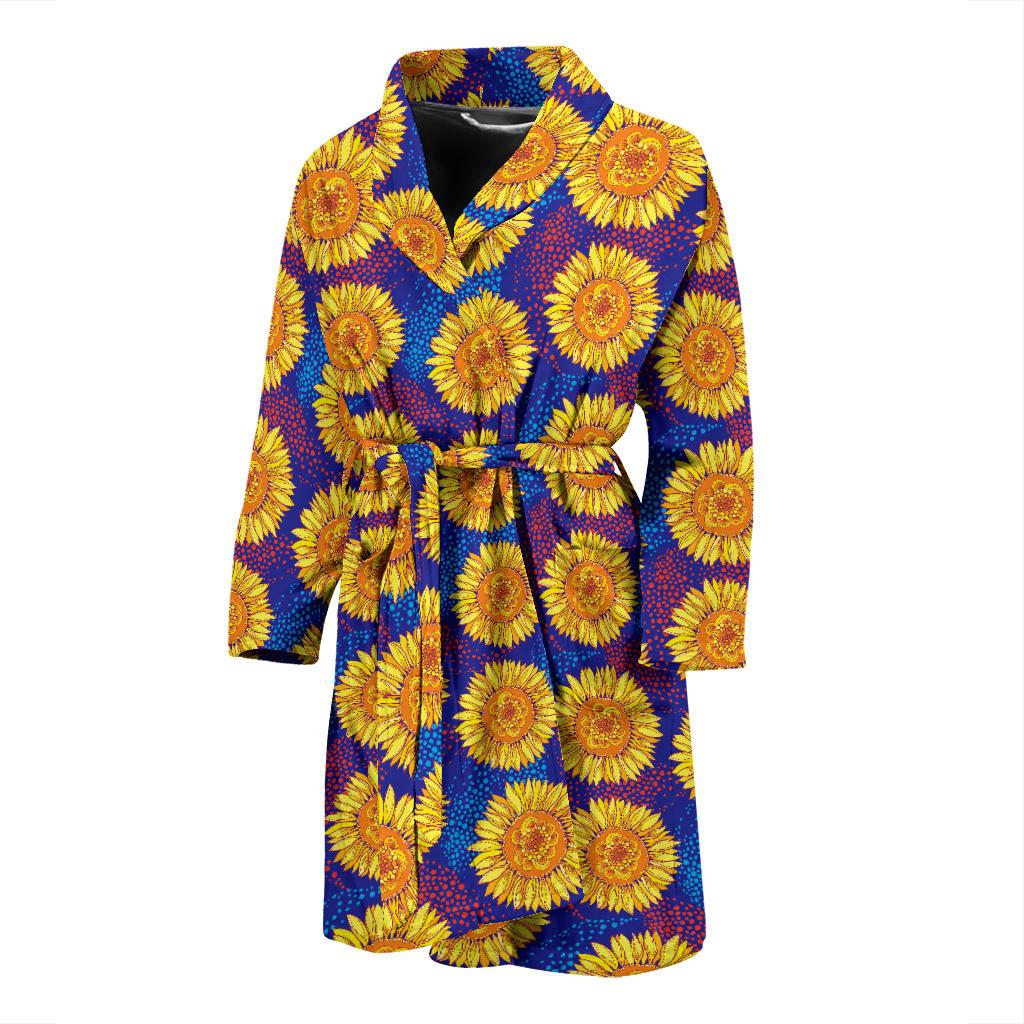 Sunflower Hand Drawn Style Print Men Bath Robe-JTAMIGO.COM