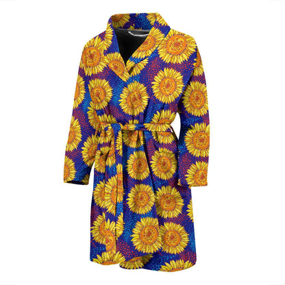 Sunflower Hand Drawn Style Print Men Bath Robe-JTAMIGO.COM