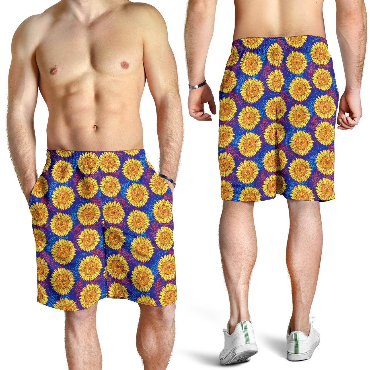 Sunflower Hand Drawn Style Print Mens Shorts-JTAMIGO.COM