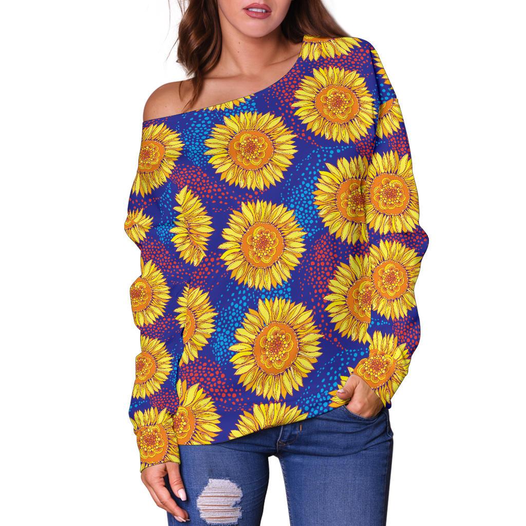 Sunflower Hand Drawn Style Print Off Shoulder Sweatshirt