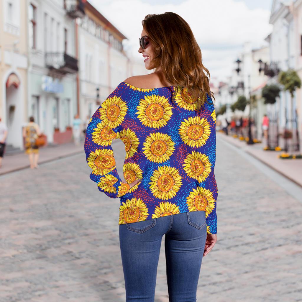 Sunflower Hand Drawn Style Print Off Shoulder Sweatshirt