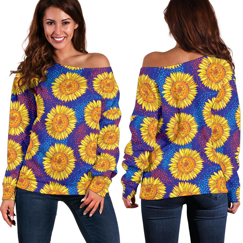 Sunflower Hand Drawn Style Print Off Shoulder Sweatshirt