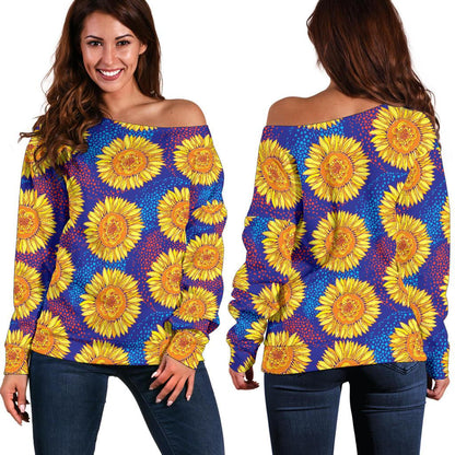 Sunflower Hand Drawn Style Print Off Shoulder Sweatshirt