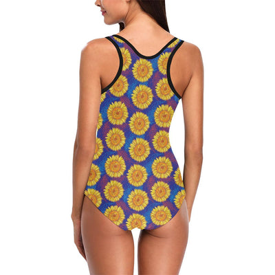 Sunflower Hand Drawn Style Print One Piece Swimsuit-JTAMIGO.COM