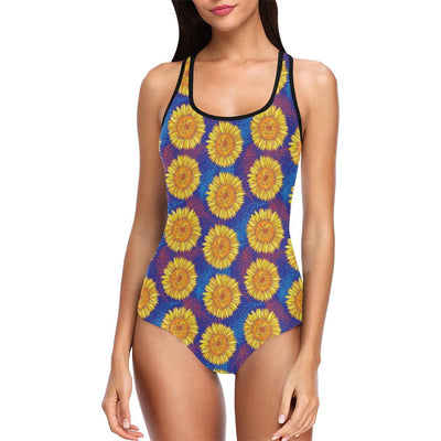 Sunflower Hand Drawn Style Print One Piece Swimsuit-JTAMIGO.COM