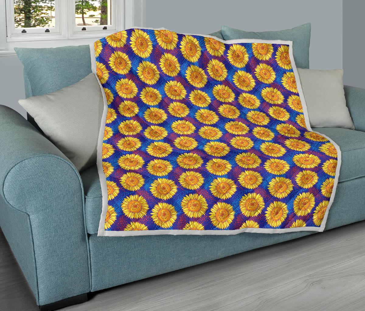 Sunflower Hand Drawn Style Print Premium Quilt-JTAMIGO.COM
