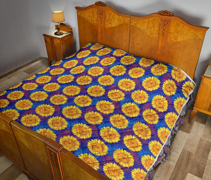 Sunflower Hand Drawn Style Print Premium Quilt-JTAMIGO.COM