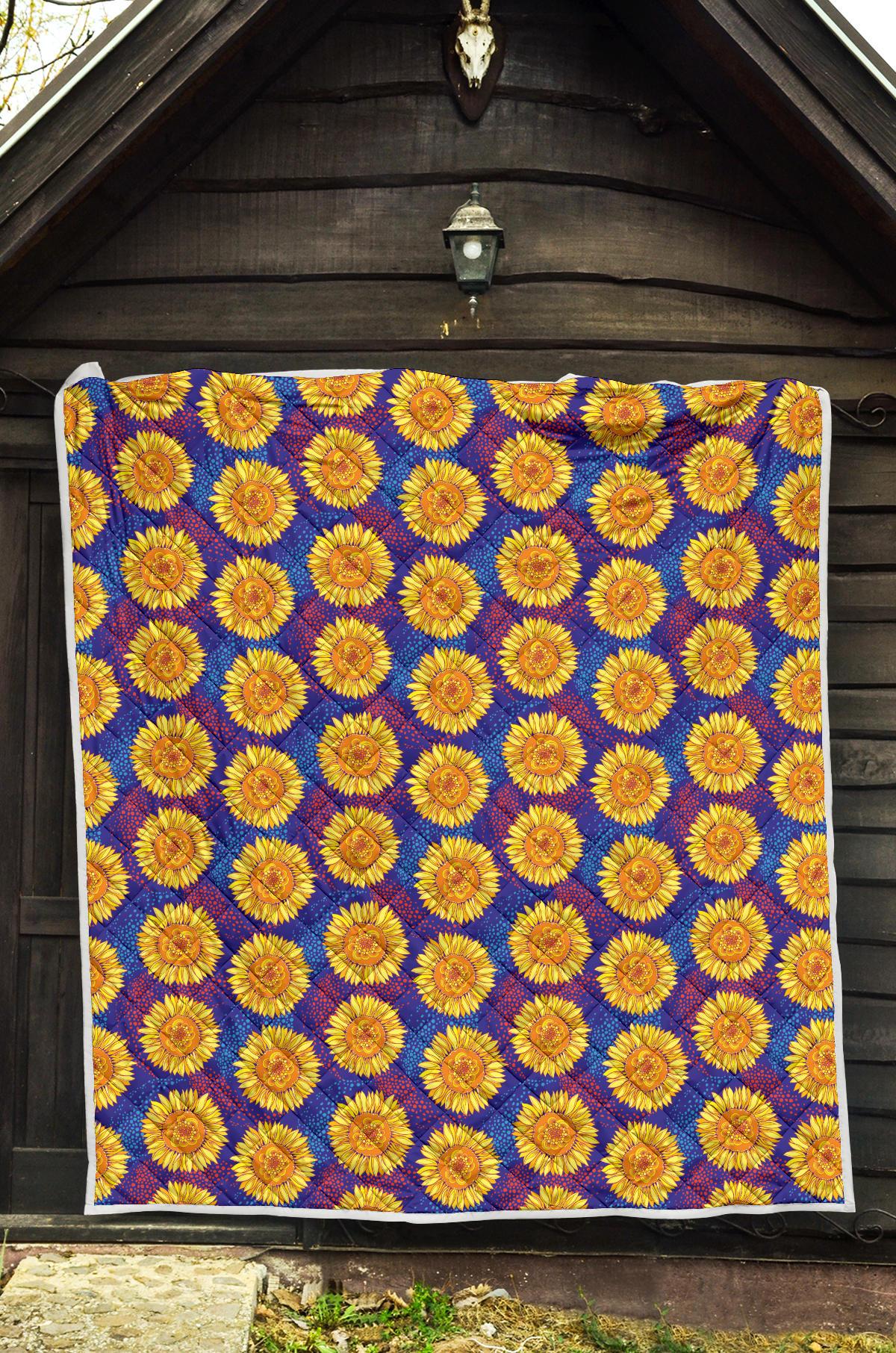 Sunflower Hand Drawn Style Print Premium Quilt-JTAMIGO.COM