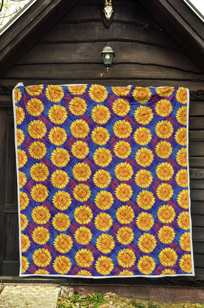 Sunflower Hand Drawn Style Print Premium Quilt-JTAMIGO.COM