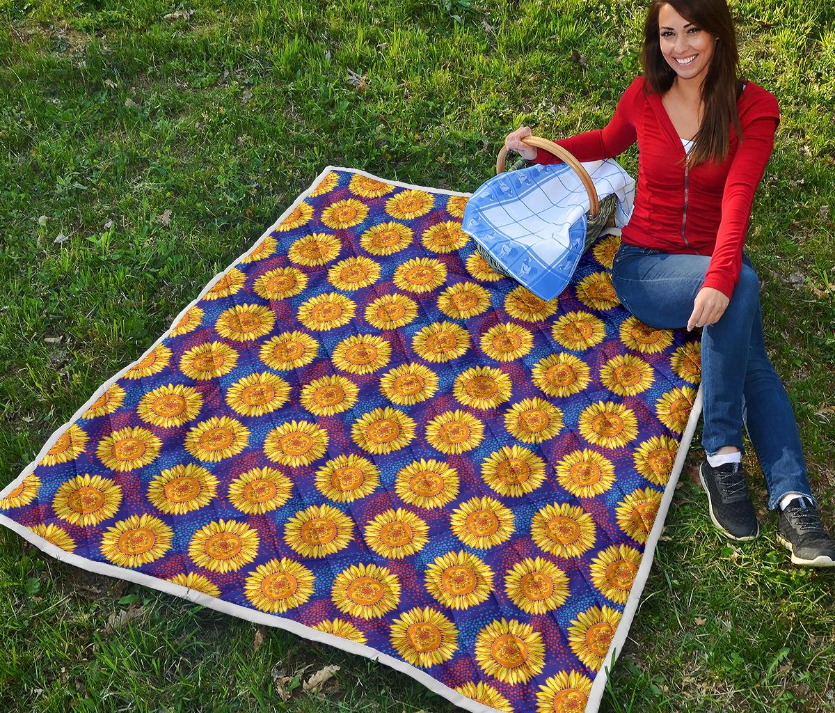 Sunflower Hand Drawn Style Print Premium Quilt-JTAMIGO.COM