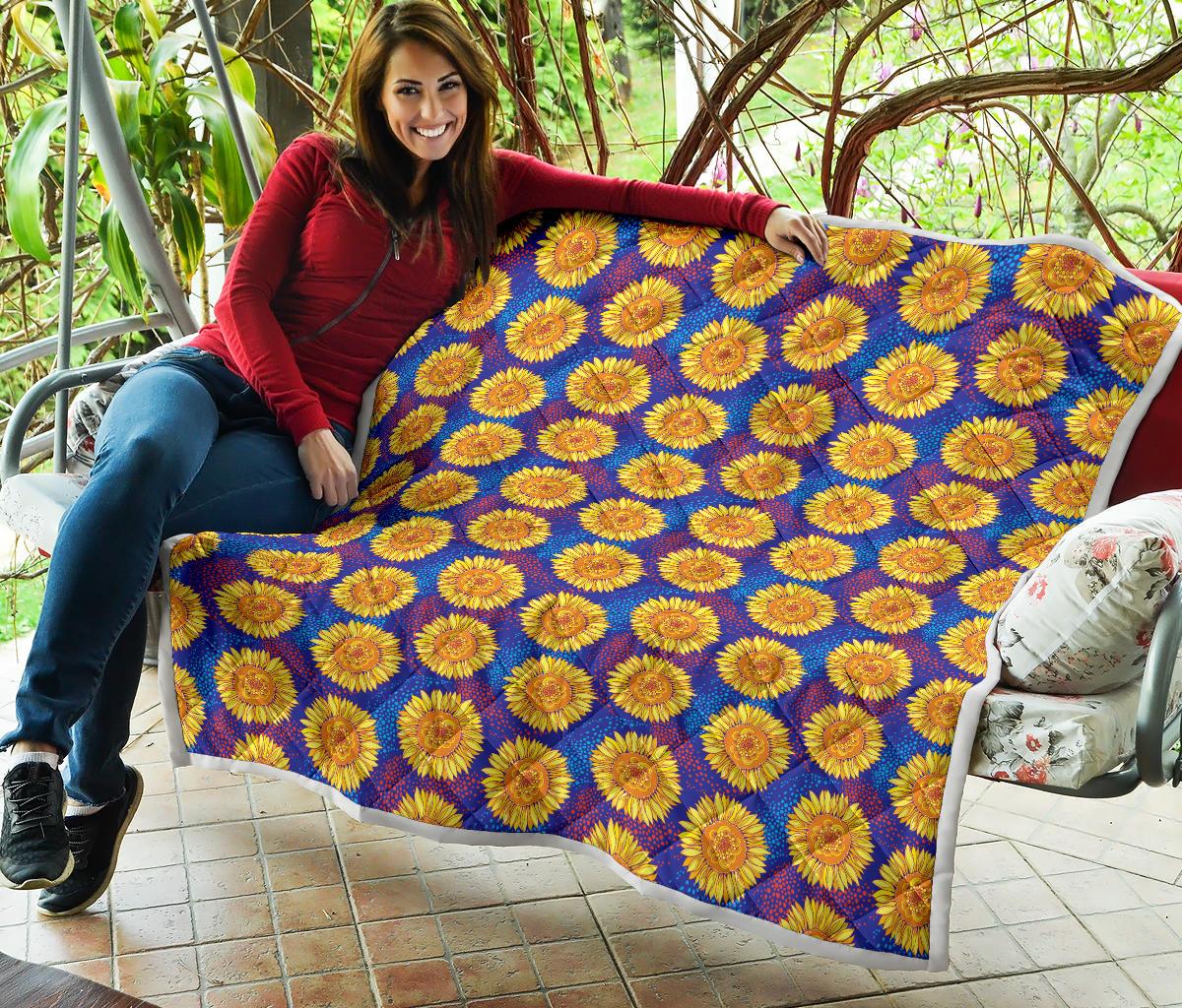 Sunflower Hand Drawn Style Print Premium Quilt-JTAMIGO.COM
