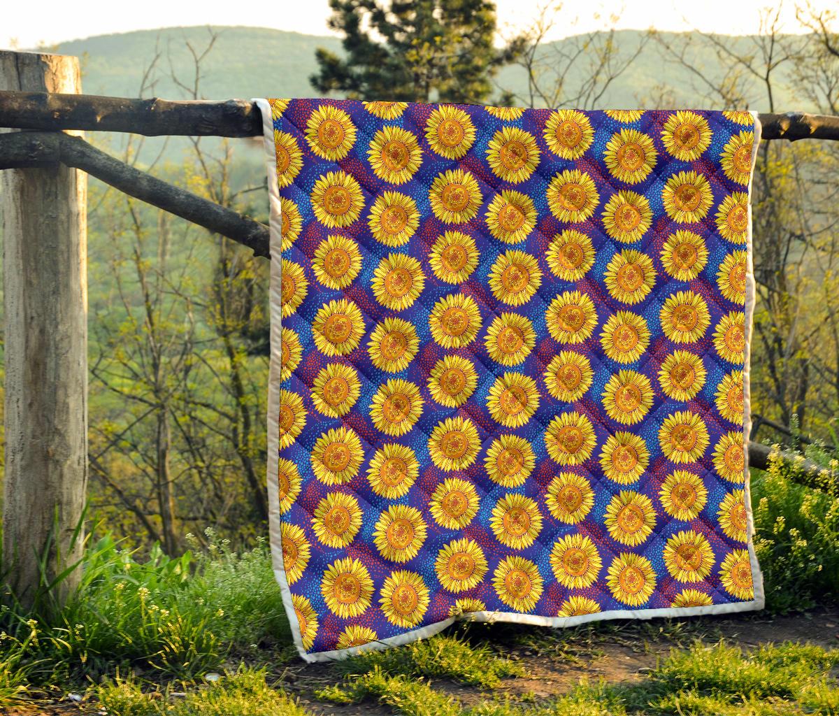 Sunflower Hand Drawn Style Print Premium Quilt-JTAMIGO.COM