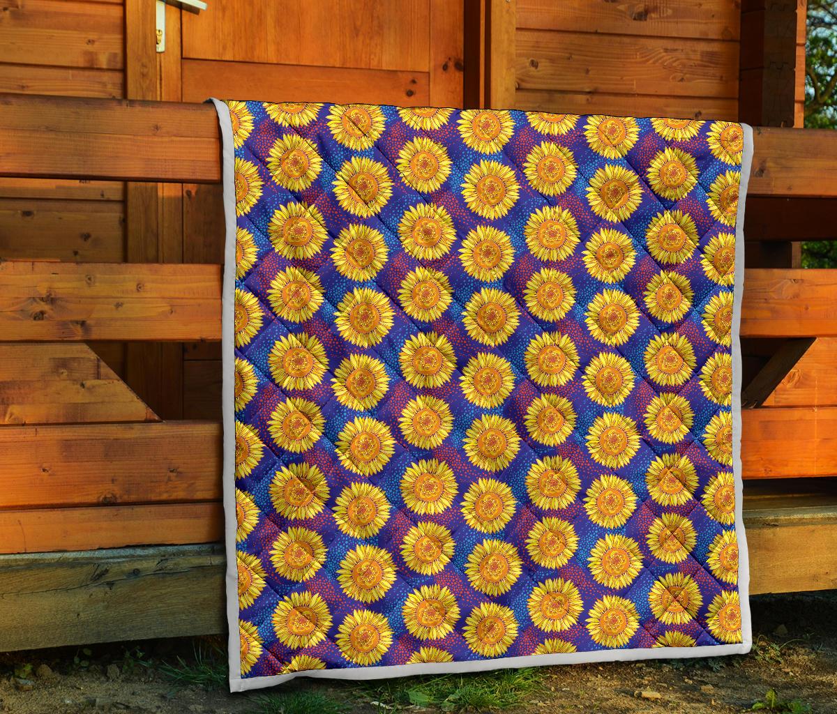 Sunflower Hand Drawn Style Print Premium Quilt-JTAMIGO.COM