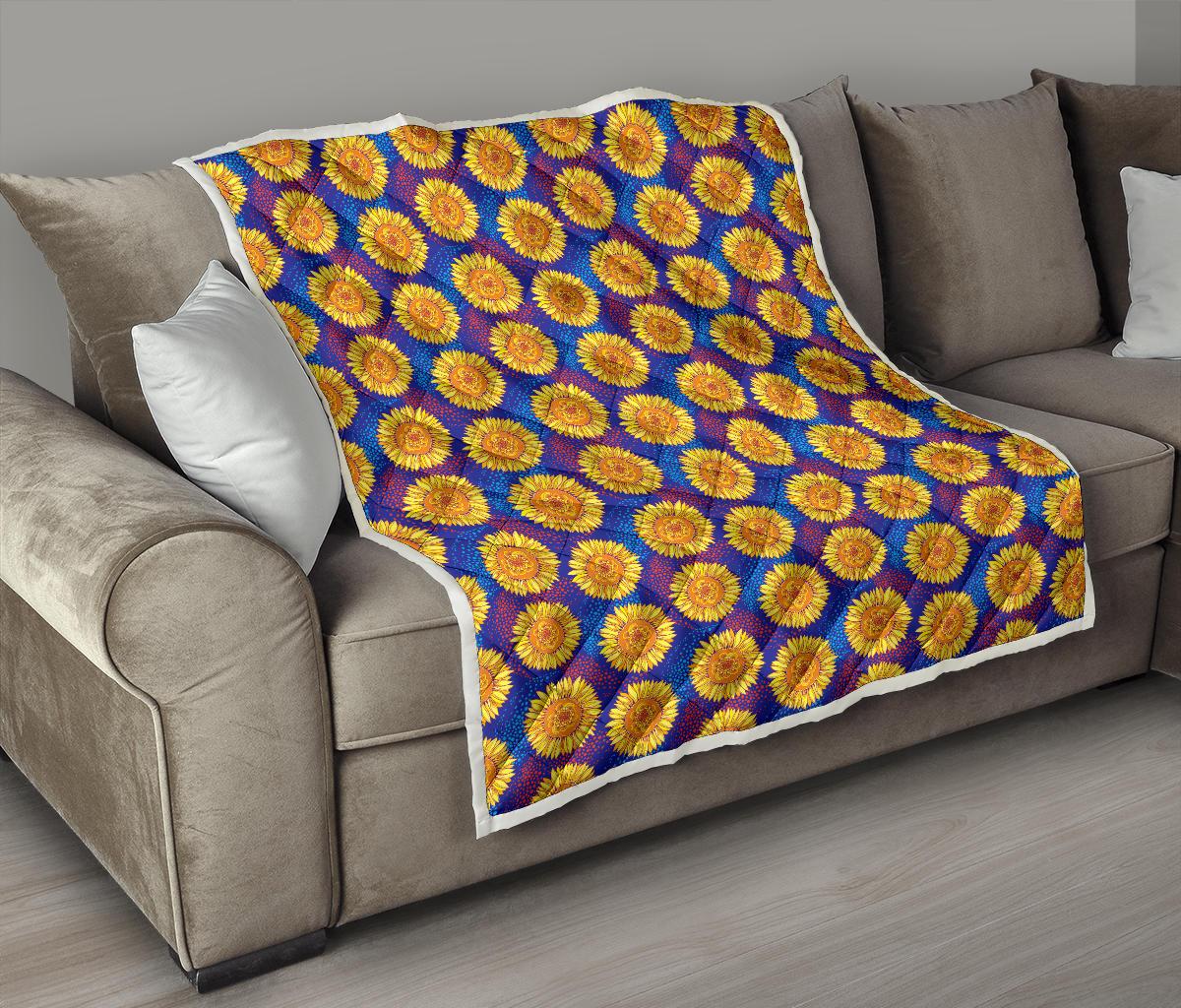 Sunflower Hand Drawn Style Print Premium Quilt-JTAMIGO.COM