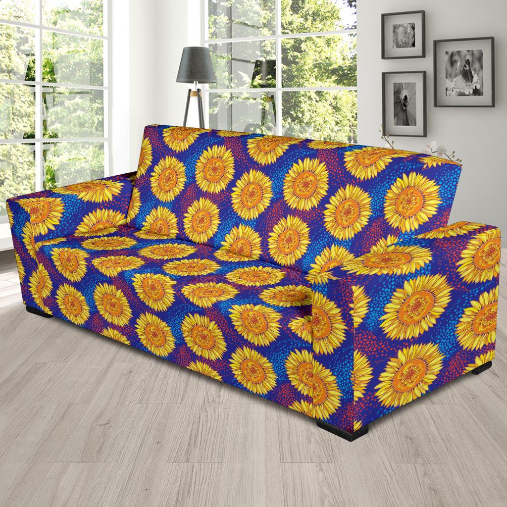 Sunflower Hand Drawn Style Print Sofa Slipcover-JTAMIGO.COM