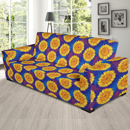 Sunflower Hand Drawn Style Print Sofa Slipcover-JTAMIGO.COM