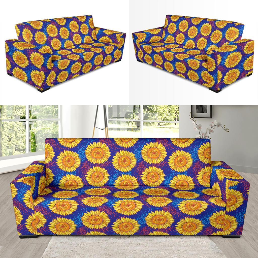 Sunflower Hand Drawn Style Print Sofa Slipcover-JTAMIGO.COM
