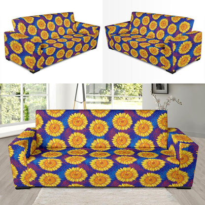 Sunflower Hand Drawn Style Print Sofa Slipcover-JTAMIGO.COM