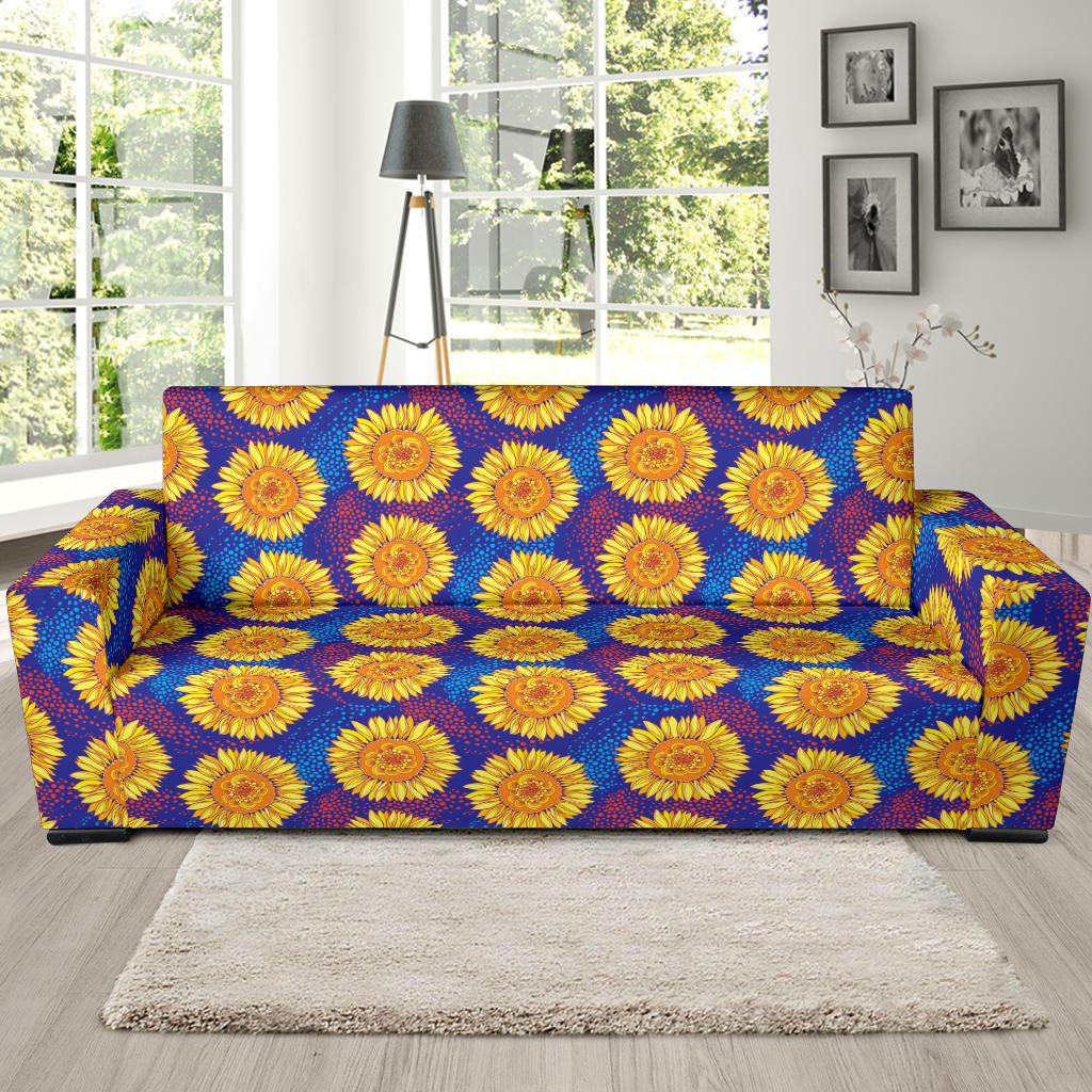 Sunflower Hand Drawn Style Print Sofa Slipcover-JTAMIGO.COM