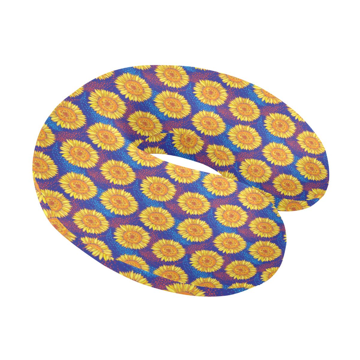 Sunflower Hand Drawn Style Print U-Shaped Travel Neck Pillow-JTAMIGO.COM