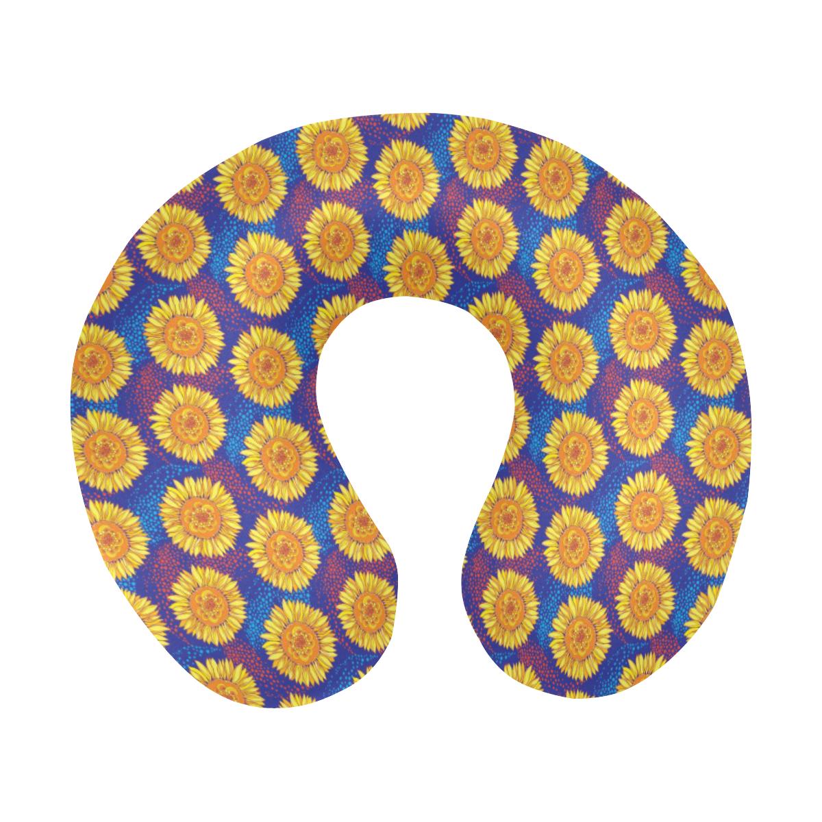 Sunflower Hand Drawn Style Print U-Shaped Travel Neck Pillow-JTAMIGO.COM