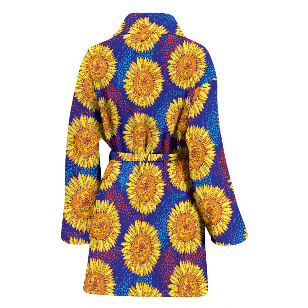 Sunflower Hand Drawn Style Print Women Bath Robe-JTAMIGO.COM