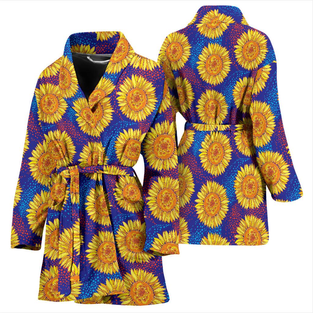 Sunflower Hand Drawn Style Print Women Bath Robe-JTAMIGO.COM