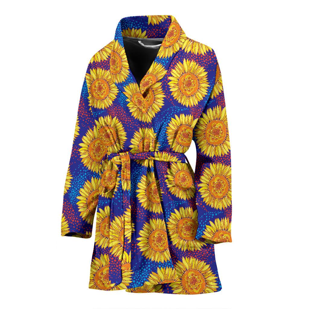 Sunflower Hand Drawn Style Print Women Bath Robe-JTAMIGO.COM