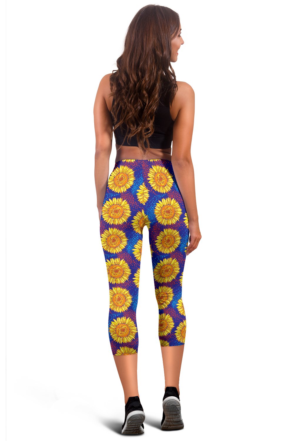 Sunflower Hand Drawn Style Print Women Capris