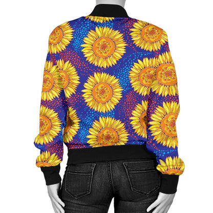 Sunflower Hand Drawn Style Print Women Casual Bomber Jacket