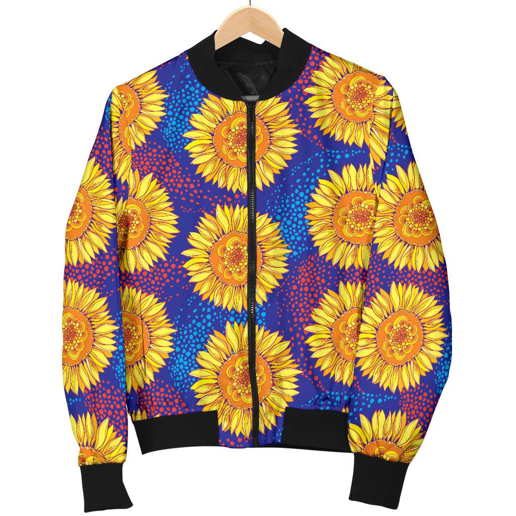 Sunflower Hand Drawn Style Print Women Casual Bomber Jacket
