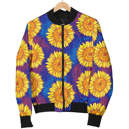Sunflower Hand Drawn Style Print Women Casual Bomber Jacket