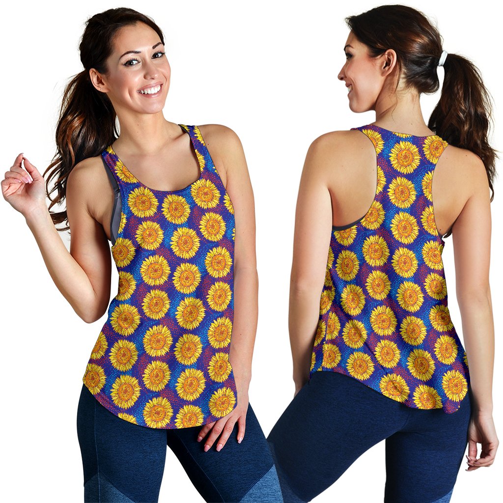 Sunflower Hand Drawn Style Print Women Racerback Tank Top